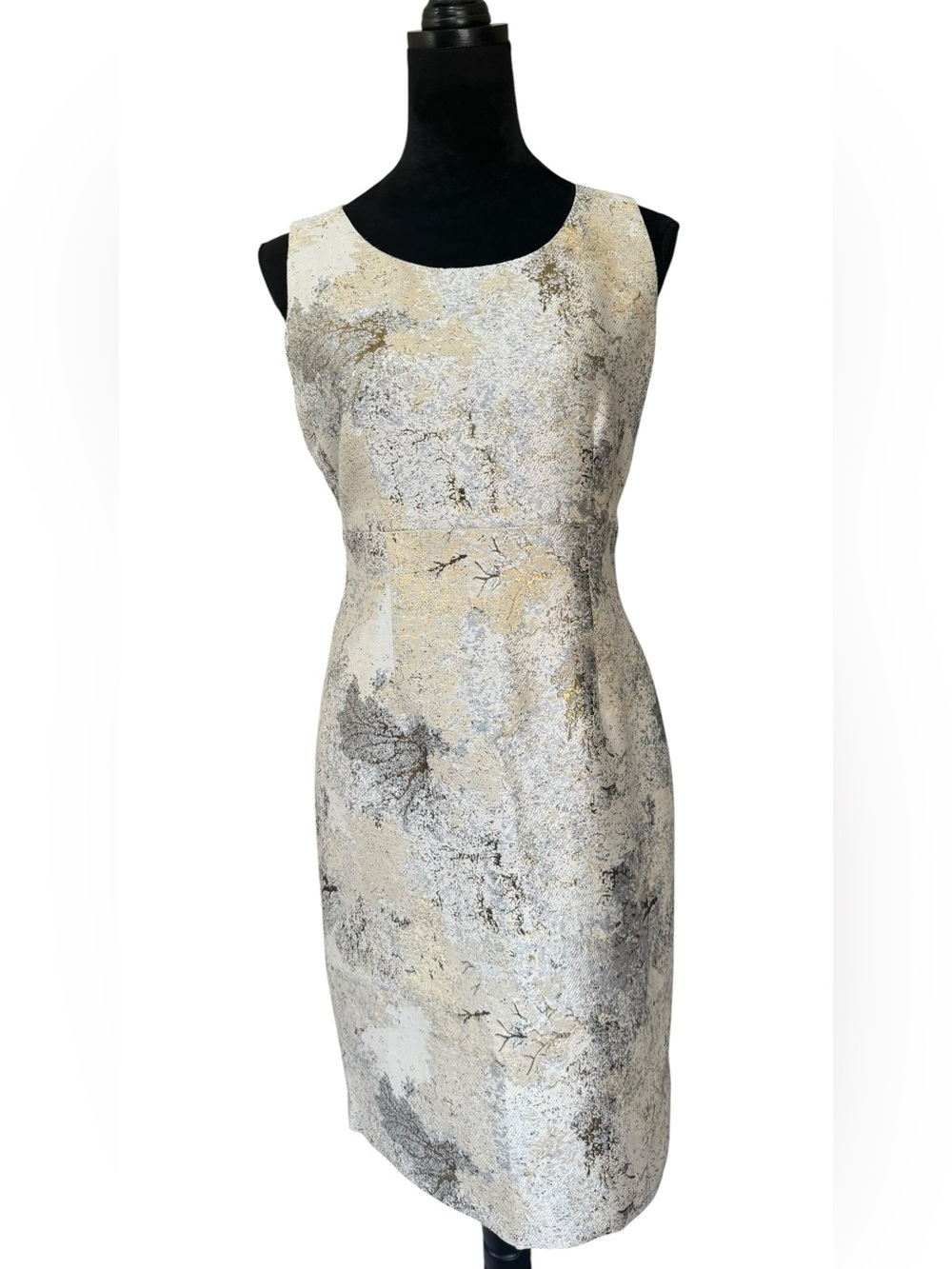 Albert Nipon Metallic Cream and Silver Sheath Dress 4